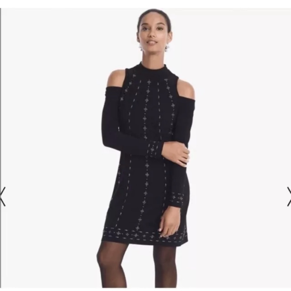 White House Black Market Petite Long Sleeve Studded Cold Shoulder Knit Dress XSP